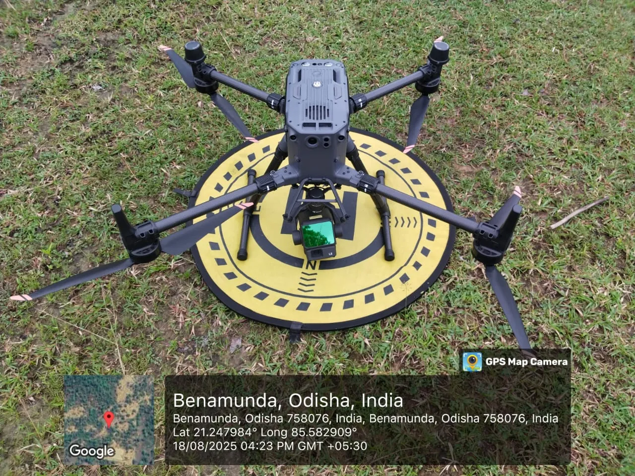 Drone ready for take-off on a survey in Odisha